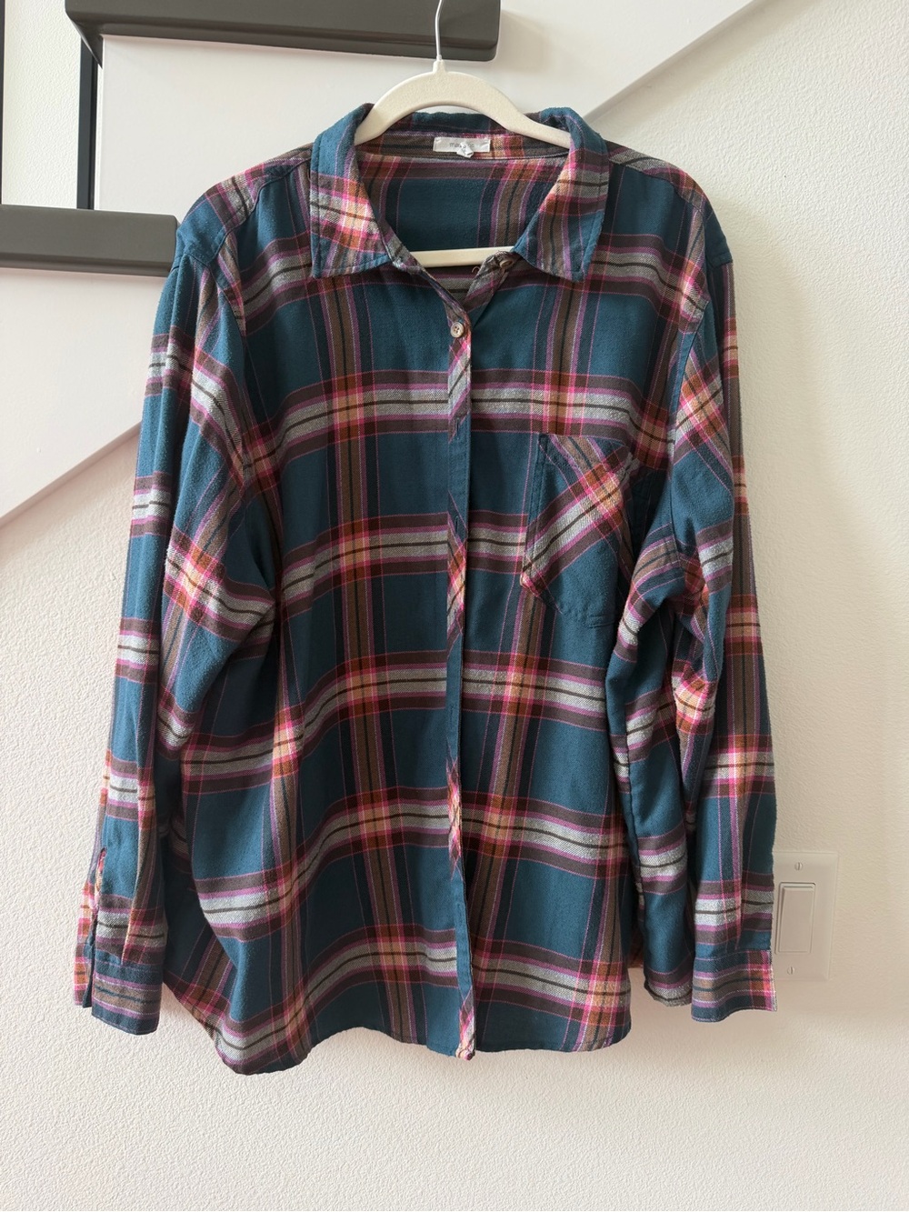 Maurices Teal Plaid Shirt with Pink Stripes